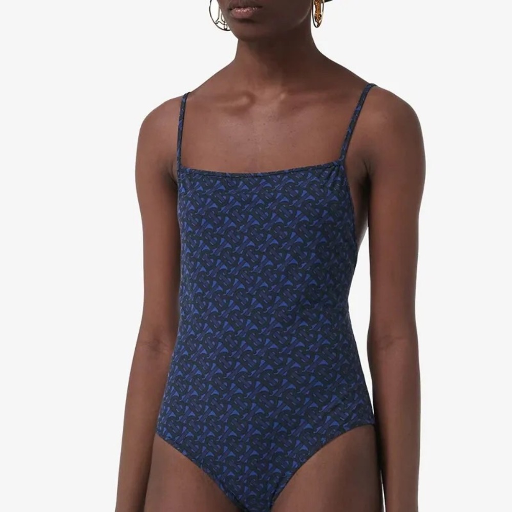 💯- New Authentic Burberry TB Logo Print One-Piece Swimsuit - Royal Blue